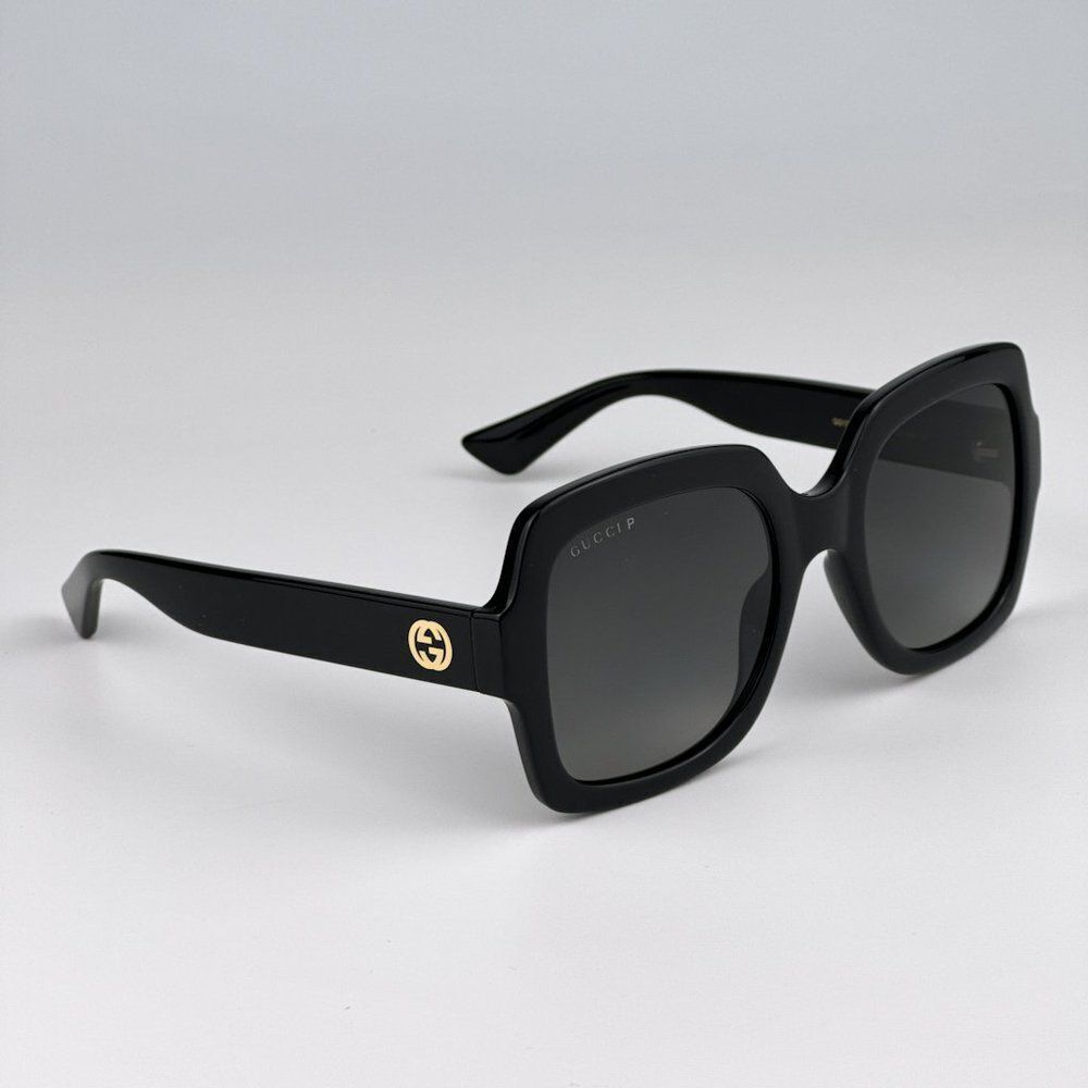 NEW Gucci GG1337S 002 Shiny Black Gradient Gray Polarized Square Women Sunglasse - Picture 7 of 13